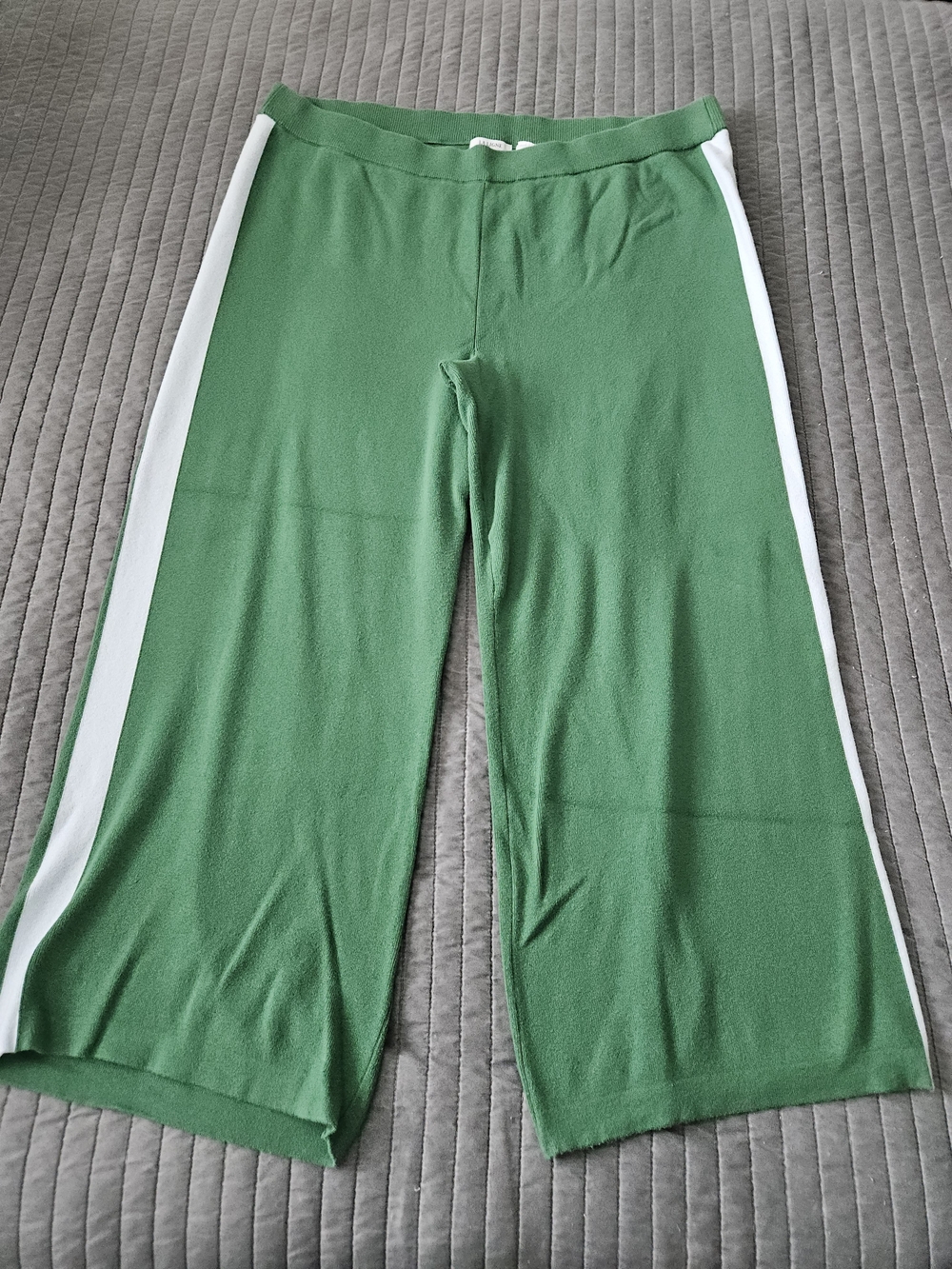 La Ligne + Target Green Knit Wide-Leg Pants with White Side Stripes